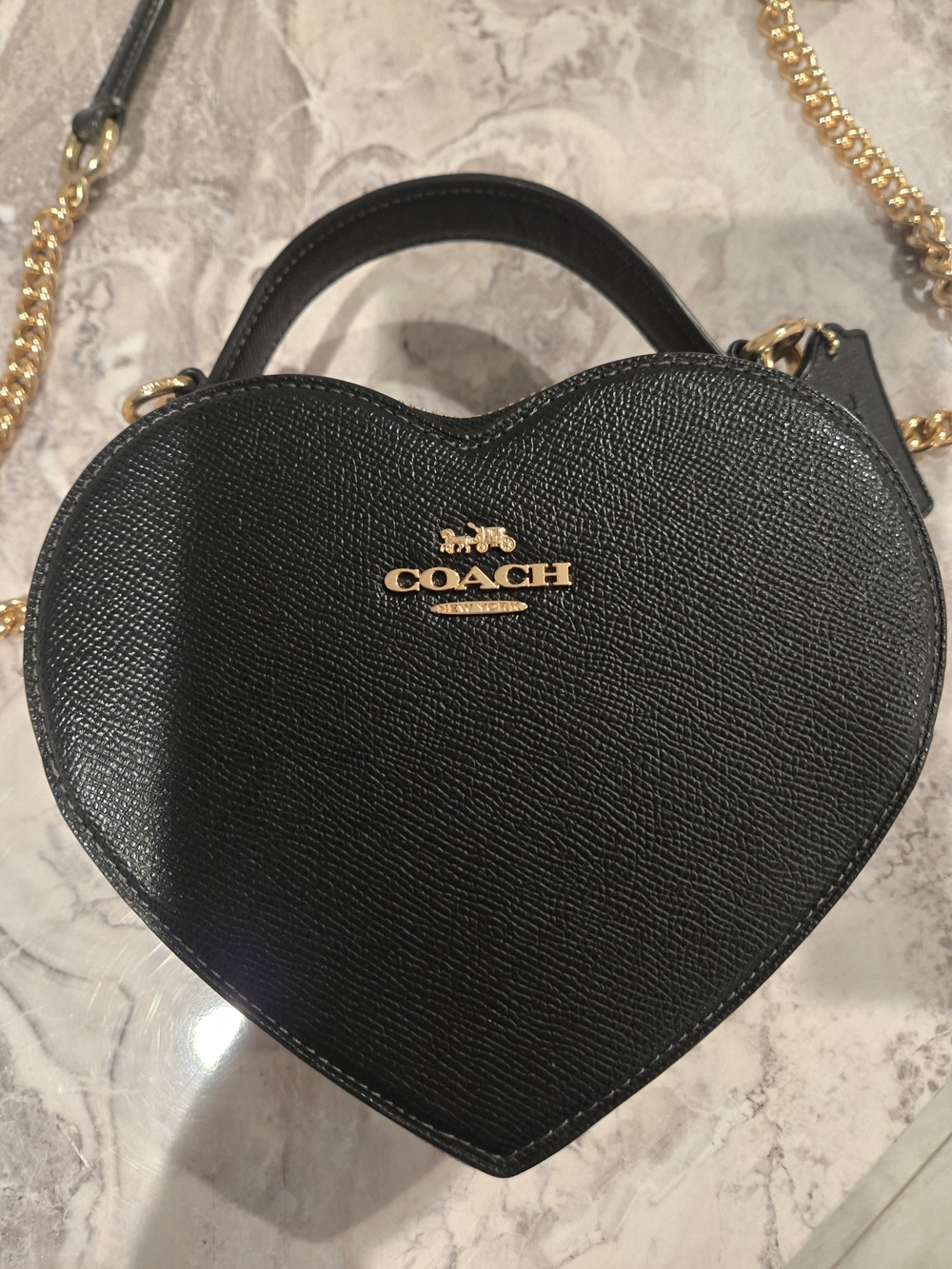 Coach Black Heart-Shaped Mini Crossbody with Gold Hardware